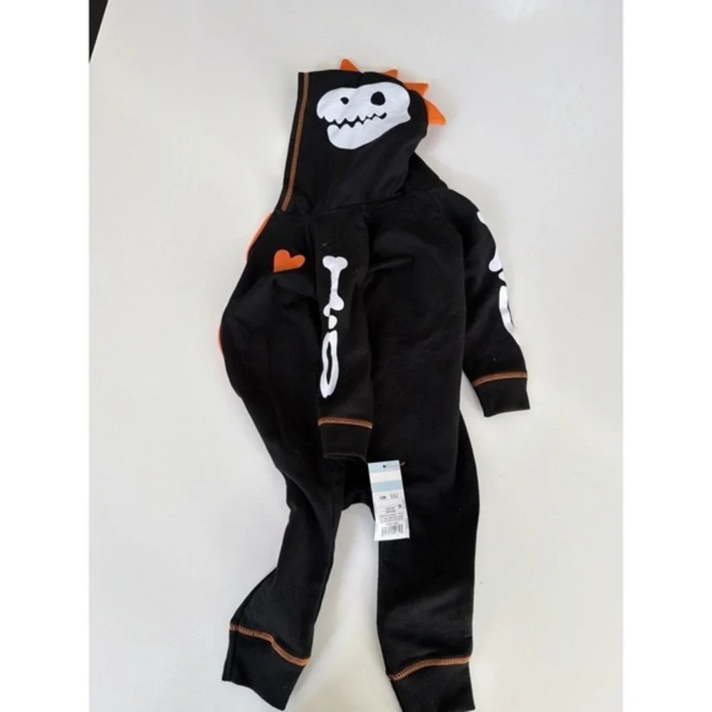Cat & Jack Baby Dinosaur Hooded Zip One-Piece Romper Black 9–12 Months NWT. 3949